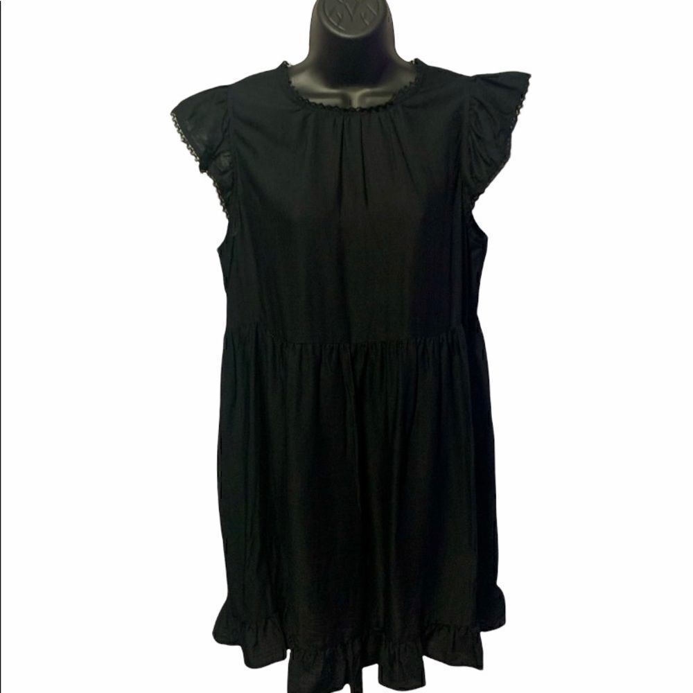 Women’s Black black Flutter short  sleeve dress